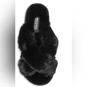 MICHAEL Michael Kors black Lala‎ Faux Fur criss cross band platform Slippers